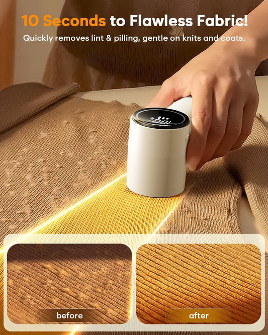 Fabric Shaver, Lint Remover Rechargeable, 6-Blade Lint Remover with LCD Display & 3 Speeds, Portable for Clothes, Sweaters, Couches, Blankets, Includes 3 Replacement Blades, Pearl White