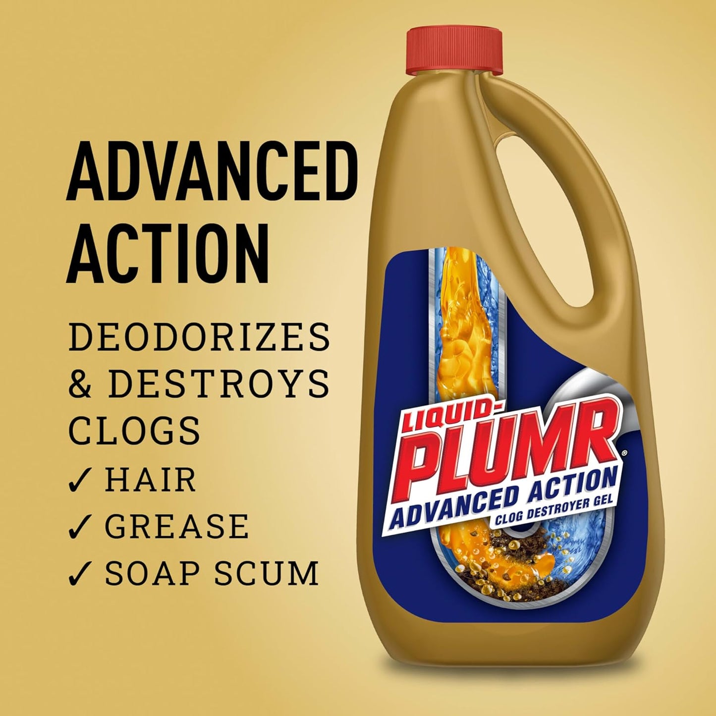 Liquid-Plumr Pro-Strength Full Clog Destroyer, Bathroom & Kitchen Sinks, Shower and Tub Drain, Safe for Pipes, Liquid Drain Cleaner, 32 Fluid Ounces