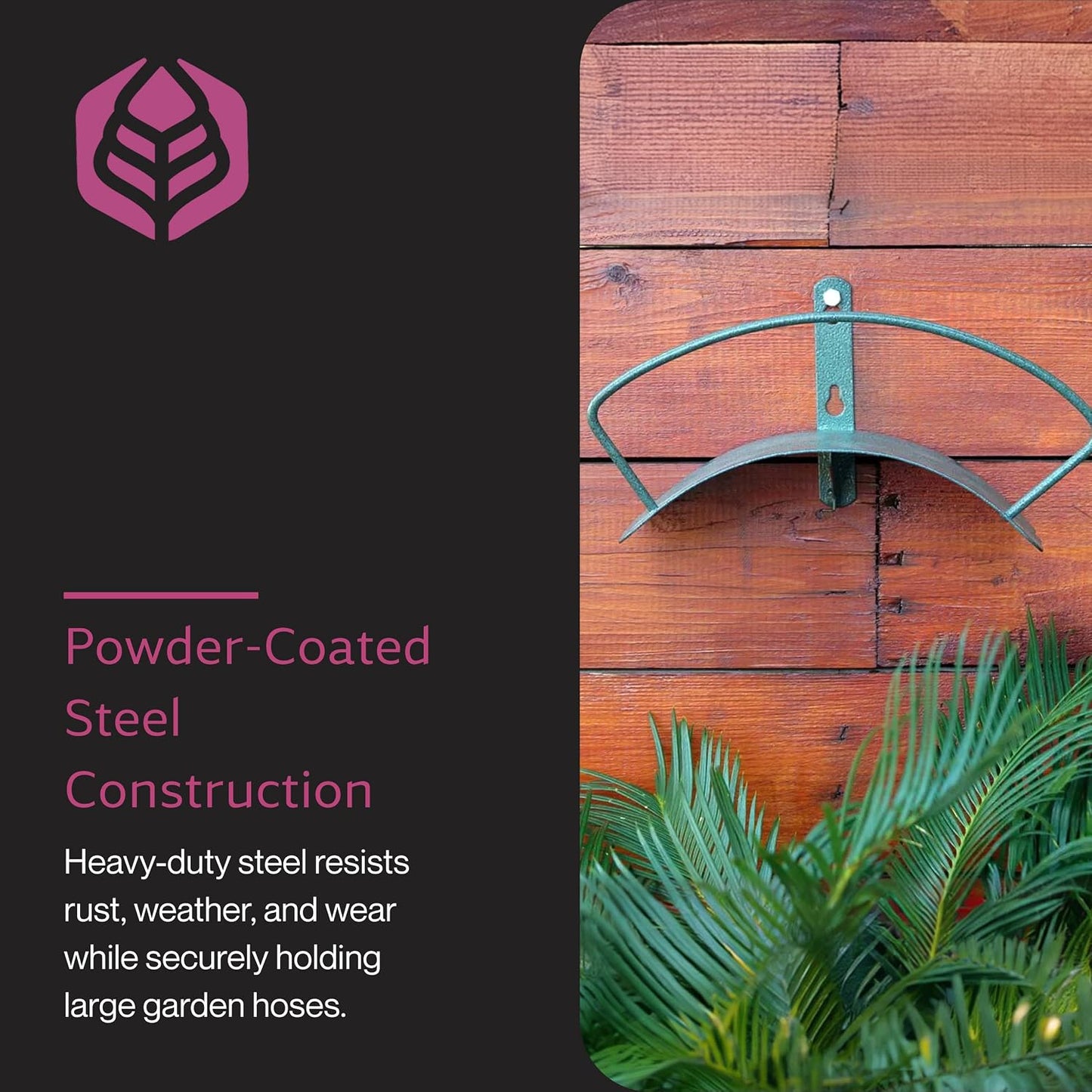 Yard Butler Heavy Duty Wall-Mounted Hose Hanger - Garden Hose Holder for Convenient Organization - Holds up to 125 Feet - Powder Coated Steel - Heavy Duty Bracing - Classic Design, Green