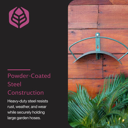 Yard Butler Heavy Duty Wall-Mounted Hose Hanger - Garden Hose Holder for Convenient Organization - Holds up to 125 Feet - Powder Coated Steel - Heavy Duty Bracing - Classic Design, Green