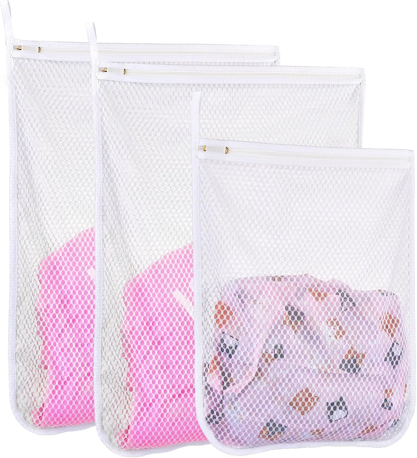 3 pcs Durable Honeycomb Mesh Laundry Bags for Delicates 3 Medium (12" x 15")