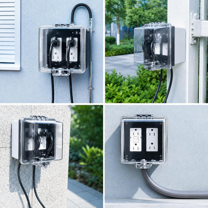 2-Gang Baby Safety Dual Outlet Cover Box - Fit 1.3“ x 2.66”, Easier Operation, Simple 4 Step Install,Provides Extra Space Inside for Plugs,Adapters,4.53" high x 4.35" Wide x 2.52" deep