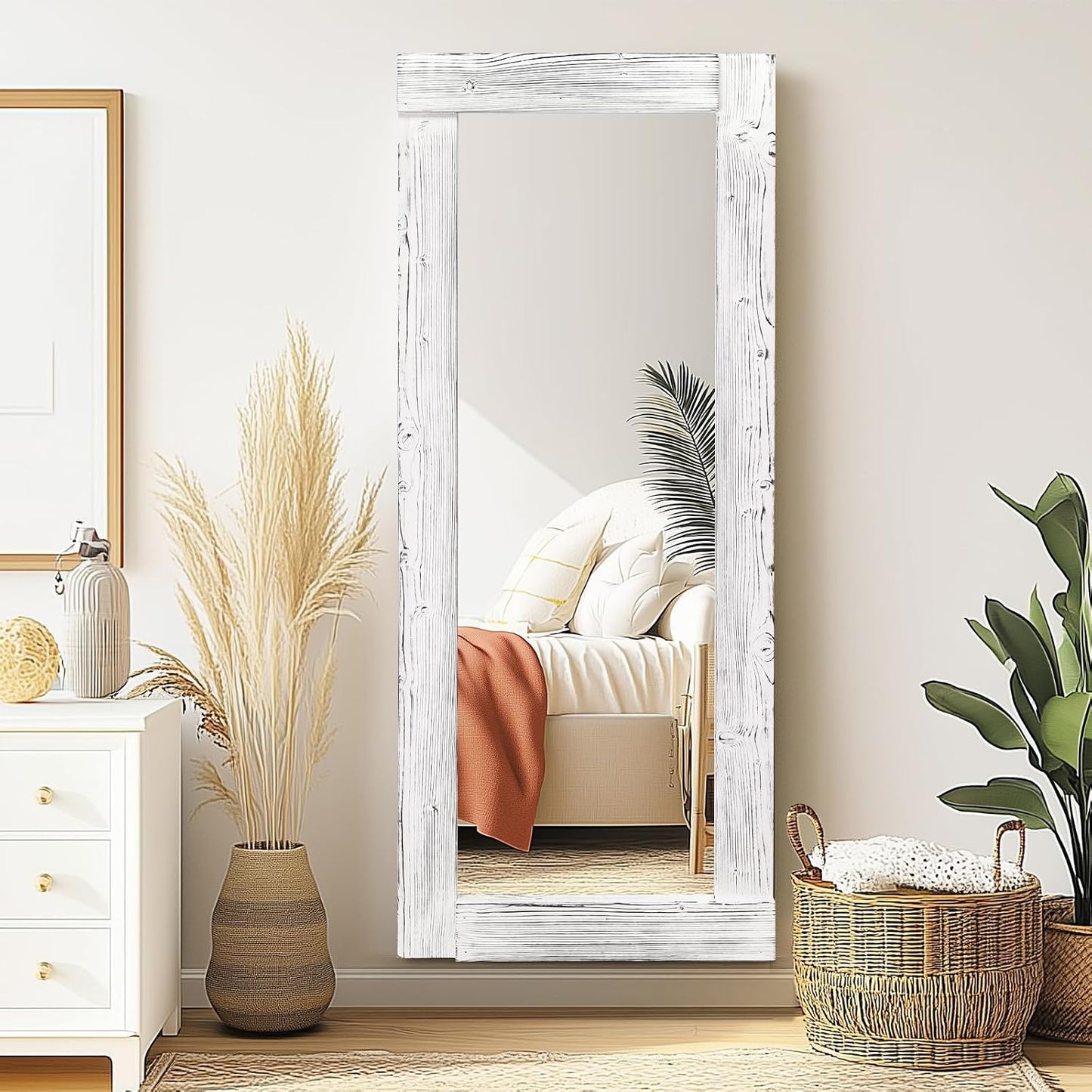 Solid Wood Full Length Mirror - 65"x22" Arched Floor Mirror, Free Standing & Wall Mounted - Elegant Design for Bedroom, Dressing Room, Hallway, Brown