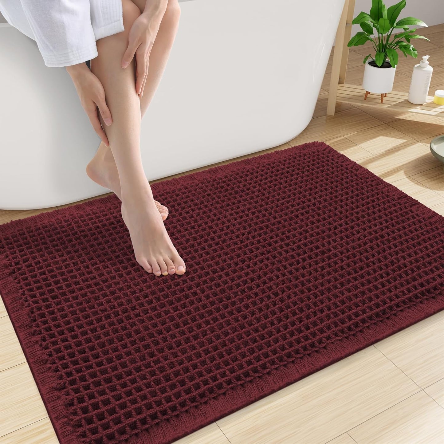 Smiry Waffle Bath Mat 30x20, Extra Soft Absorbent Bathroom Rugs, Non Slip Machine Washable Quick Dry Bath Rugs for Bathroom Floor, Tub, Shower, Home Decor Accessories, Brown