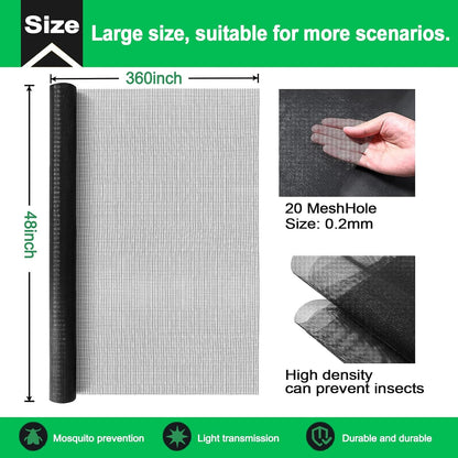 QWR Pet Proof Window Screen Replacement Kit, 39"x118" Durable High Hardness Screen Mesh Replacement Window Screens Repair Kit for Sliding Screen Door,Patio and Windows.(Folded Package with Tool Kit)