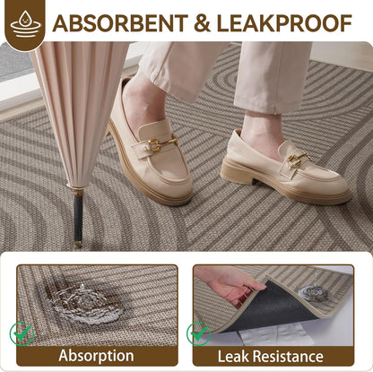 Front Door Mat 17''x30'', Absorbent Dirt Resist Washable Non Slip Low-Profile Indoor Doormat, Easy Clean Welcome Entryway Door Mats, Brown