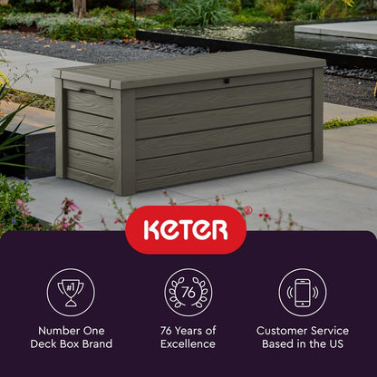 Keter 150 Gallon Resin Large Deck Box Organization and Storage Box for Patio, Outdoor Cushions, Garden Tools, Brown | Hydraulic Pistons, Resin, Weatherproof