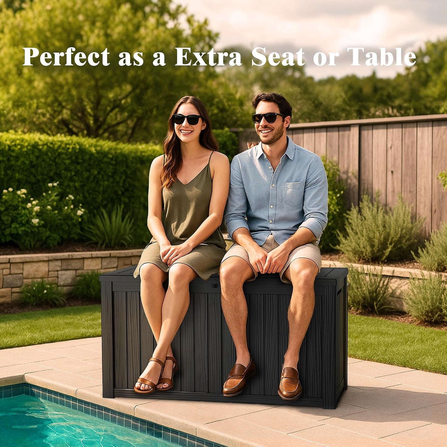 Outdoor Storage Box, 50 Gallon Waterproof Deck Storage Box, Lockable Patio Storage Bins for Package Delivery, Porch, Garden Tool, Cushions, Anti-Theft Weatherproof & UV-Resistant Parcel Drop Box
