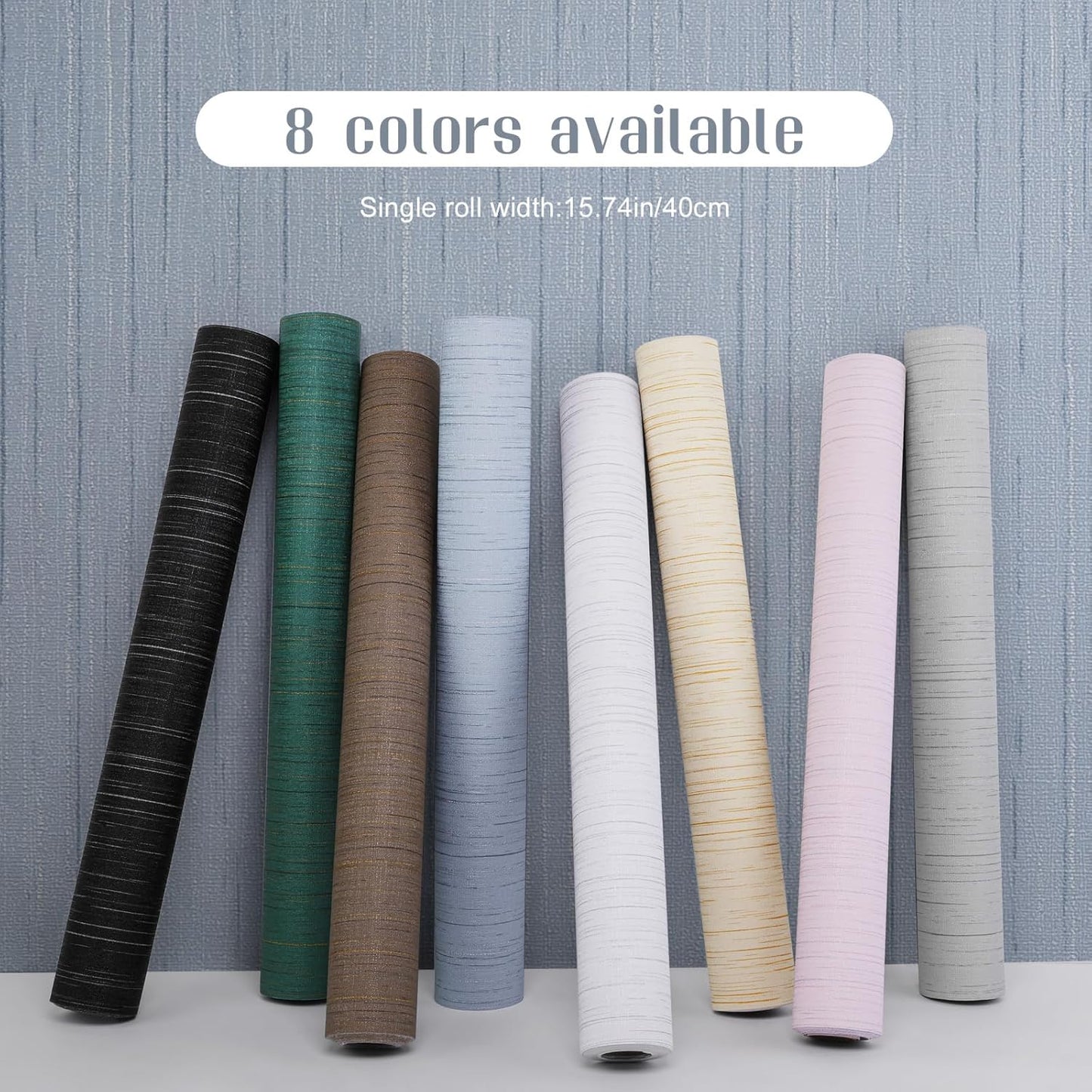 Light Blue Peel and Stick Grasscloth Texture Wallpaper 15.7"x120" Vintage Wallpaper Removable Waterproof