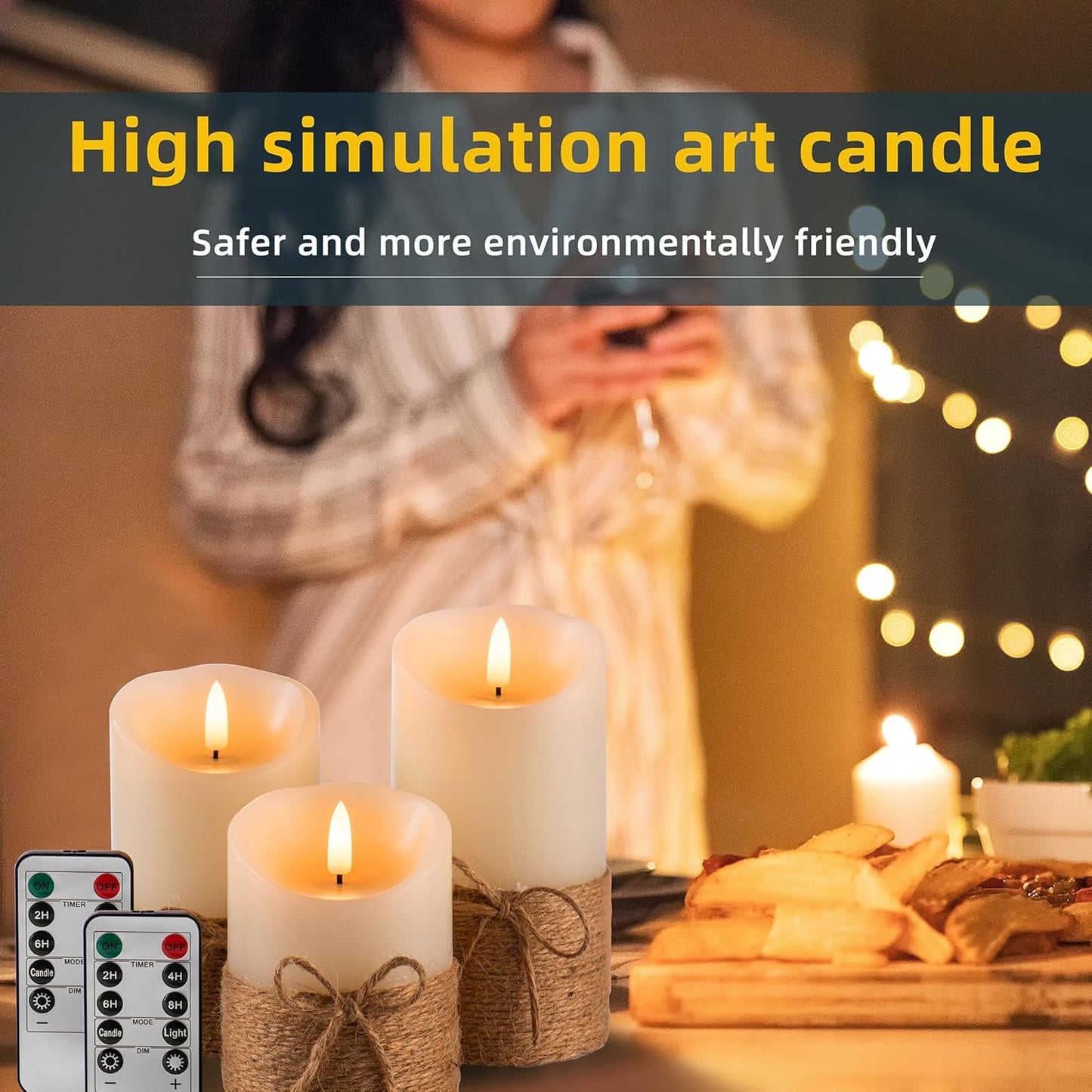 AKU TONPA Flameless Candles Battery Operated Pillar Real Wax Flickering Electric LED Candle Gift Sets with Remote Control Cycling 24 Hours Timer, Pack of 6 (3" D x 4" H, Ivory)