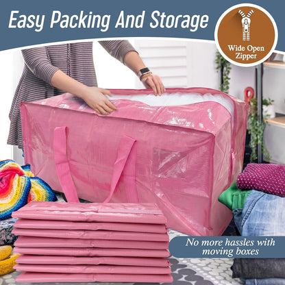 6 Pack Extra Heavy Duty Large Moving Bags with Strong Zipper & Comfortable Handles, Sturdy & Durable Clothes Storage Bags Totes Bins, Blue Packing Moving Boxes for College Supplies, Dark Blue