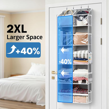 JARLINK 2 Pack Over the Door Organizer Storage, 5 Shelf Hanging Door Organizer with 5 Large Capacity Pockets, Anti Tilt 44 lb Load Behind Door Storage for Bedroom, Bathroom, Pantry, Nursery, (Grey)