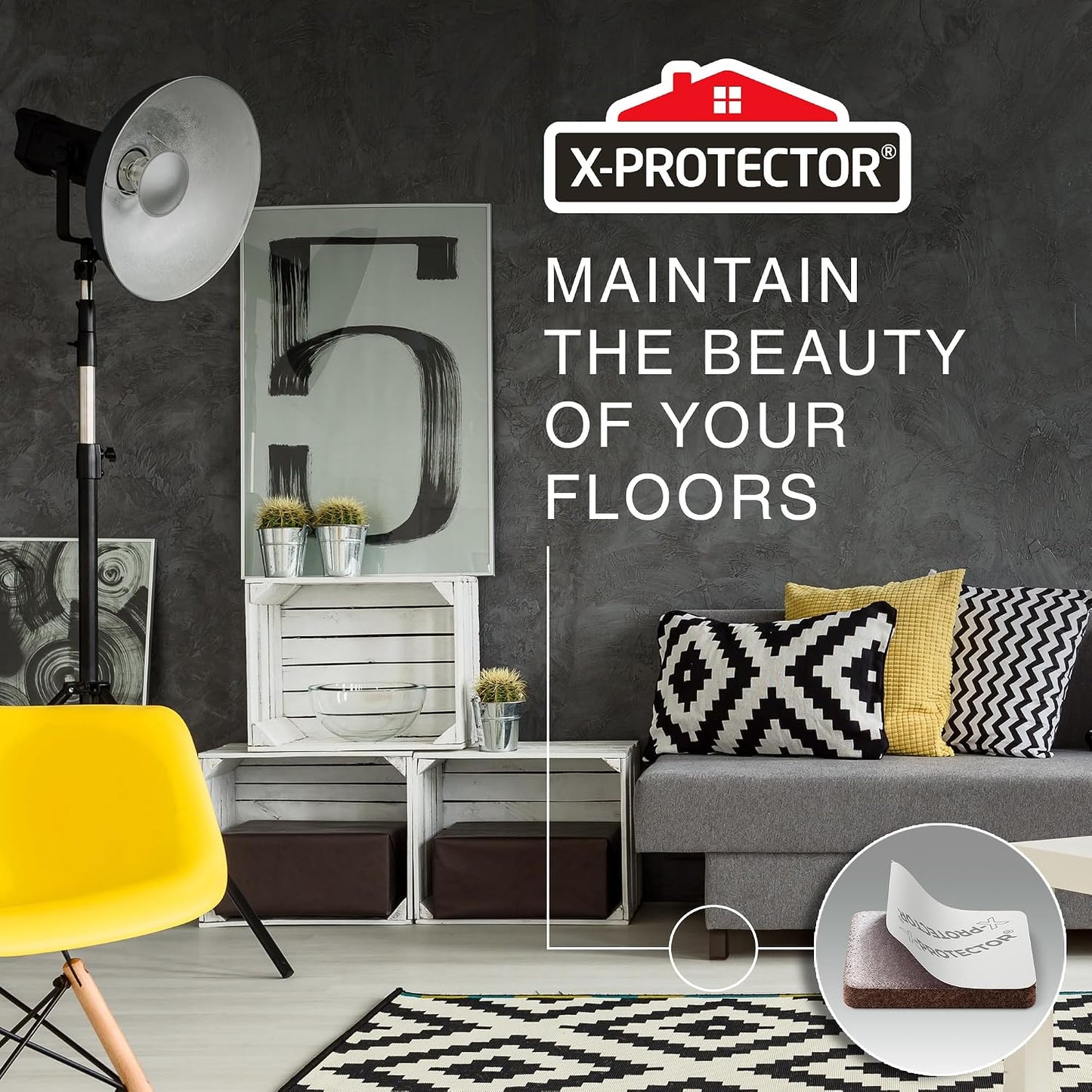 X-Protector Premium Felt Furniture Pads - 20 PCS 6 x 1/2" - Black Rectangular Pads with Tenacious Adhesive - Protects Hardwood, Laminate & Tile Floors