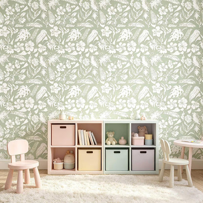 Green Botanical Floral Peel and Stick Wallpaper Self Adhesive Removable Thick Renter Friendly Wallpaper for Bedroom Accent Wall 17.7" x 118"