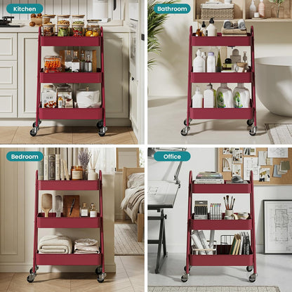 OLIXIS Metal 4 Tiers Utility Rolling Cart, Mobile Storage Shelf with Lockable Caster Wheels, Organization for Livingroom, Bathroom, Kitchen, & Narrow Places, 4-Tier Green