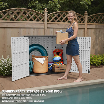 Patiowell 26 Cu.ft Outdoor Storage Cabinet with Lockable Door, Waterproof Horizontal Storage Shed for Tools and Patio Furniture, All-Weather Resin Shed Easy Assemble for Pool or Backyards, Brown