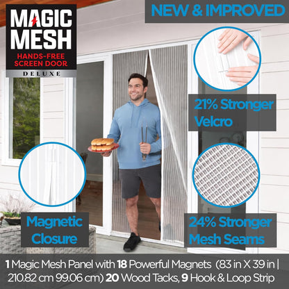 Magic Mesh Deluxe, Black | Magnetic Screen Door, Heavy Duty, Magnetic Closure, Door Net, Patio Screen, Sliding Door Screen, Bug Screen for Doorways, Kid & Pet Friendly | Size 39" x 83" (Pack of 1)