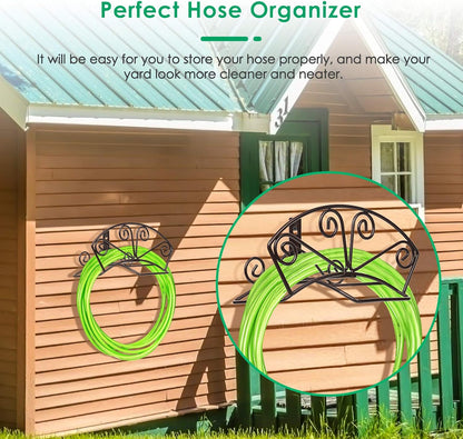 TomCare Garden Hose Holder Heavy Duty Water Hose Holder Holds 150 FT Hoses Solid Metal Hoses Hanger Wall Mount Decorative Durable Garden Hoses Storage Hose Reel Hose Organizer for Outside Yard, Bronze