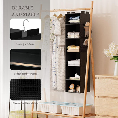 Weekly Hanging Closet Organizer for Kids, 6-Shelf Clothes Storage with Labeled Days of The Week Monday Through Friday, Weekday and Weekend, Days of The Week Clothes Organizer