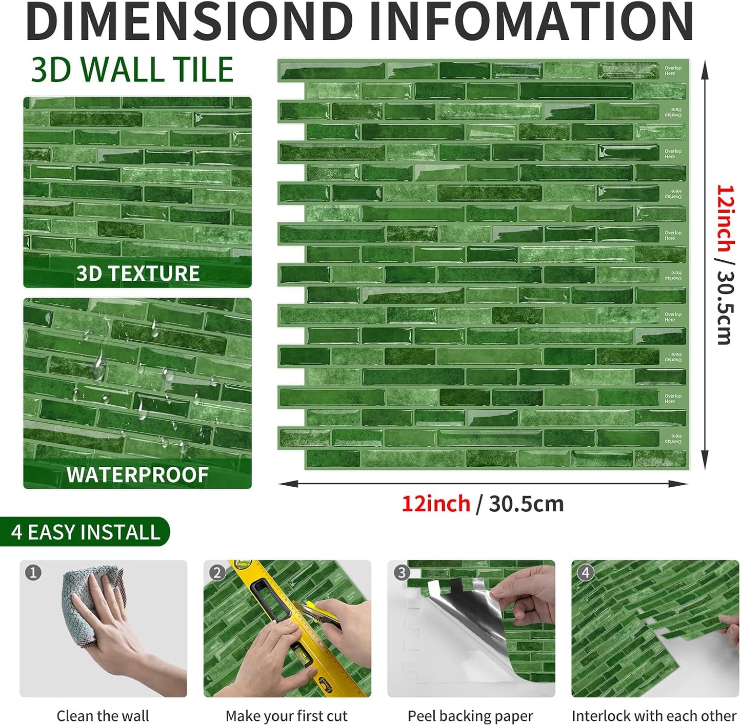 URCOLOR 10-Sheet Peel and Stick Backsplash Tile for Kitchen - 12”×12” Stick on Wall Tile for Bathroom, Black White Grey