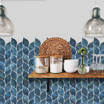 Tilingview 10 Pcs Vinyl Leaf Peel and Stick Tile for Kitchen Backsplash, Premium Self-Adhesive Tiles Plastic Wall Stickers Art Mosaics (Blue Gray)