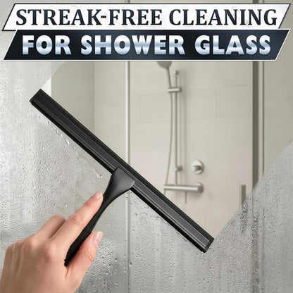 Shower Door Squeegee with Adhesive & Hanging Hooks, 12" Silicone Blade - Stainless Steel All-Purpose Squeegee for Shower Glass, Bathroom Mirror Cleaner Tool Suitable for Tile Walls - Multi-Surface Use