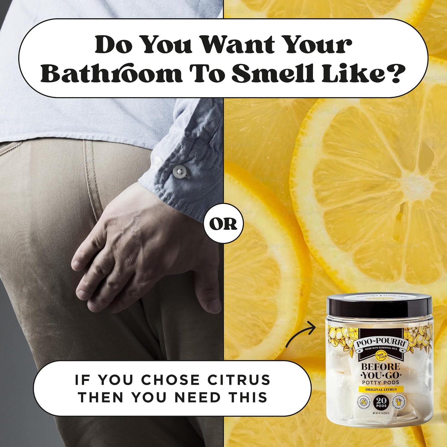 Poo-Pourri Before-You-Go 2-in-1 Toilet Potty Pods, Original Citrus, 5 Ct, Bathroom Odor Deodorizer and Toilet Cleaner with Essential Oils, Lemon, Bergamot and Lemongrass Scent (Pack of 4)