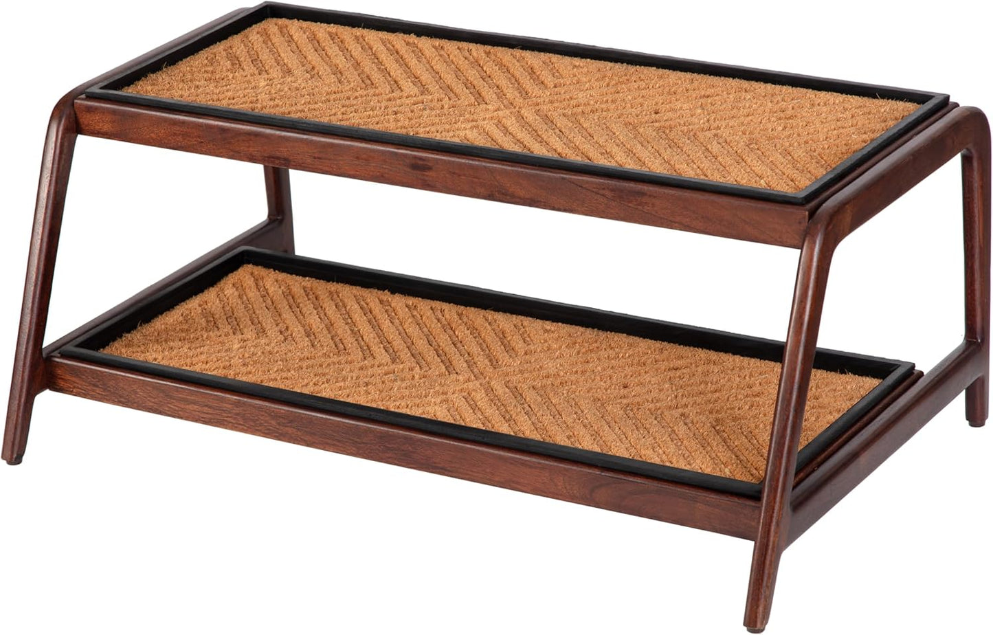 Anji Mountain Heavy Duty Waterproof Wooden Shoe Storage Mat Organizer/Boot Storage Tray Multi Use for Entryway with Coir, Gray and Ivory Insert, 1 Tier, Fits 2 Pair (26.5" Wide)