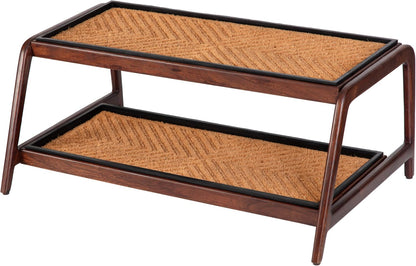 Anji Mountain Heavy Duty Waterproof Wooden Shoe Storage Mat Organizer/Boot Storage Tray Multi Use for Entryway with Coir, Gray and Ivory Insert, 1 Tier, Fits 2 Pair (26.5" Wide)