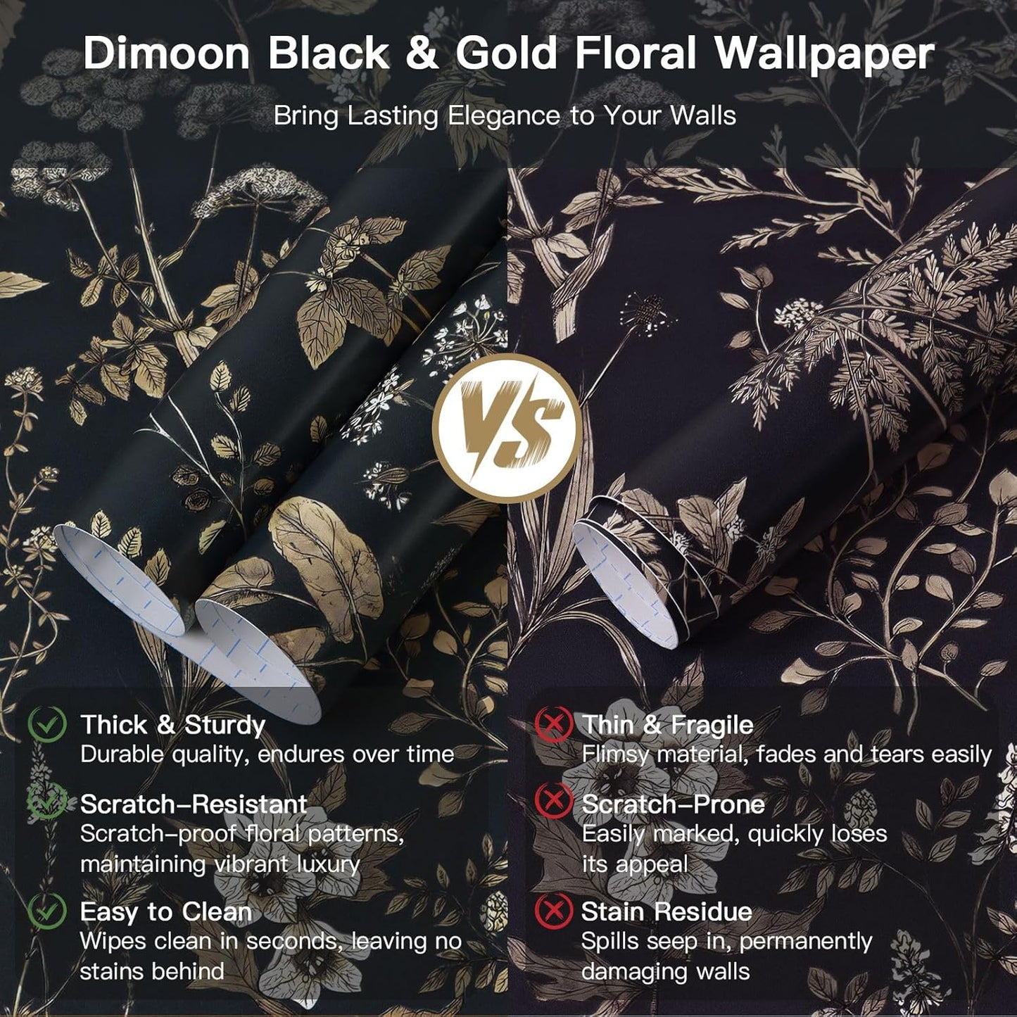 Dimoon 17.3" X 78.7" Peel and Stick Wallpaper Floral Contact Paper Boho Beige White Renter Friendly Natural Wall Paper Waterproof Removable Self Adhesive Wallpaper for Bedroom Livingroom Vinyl Roll