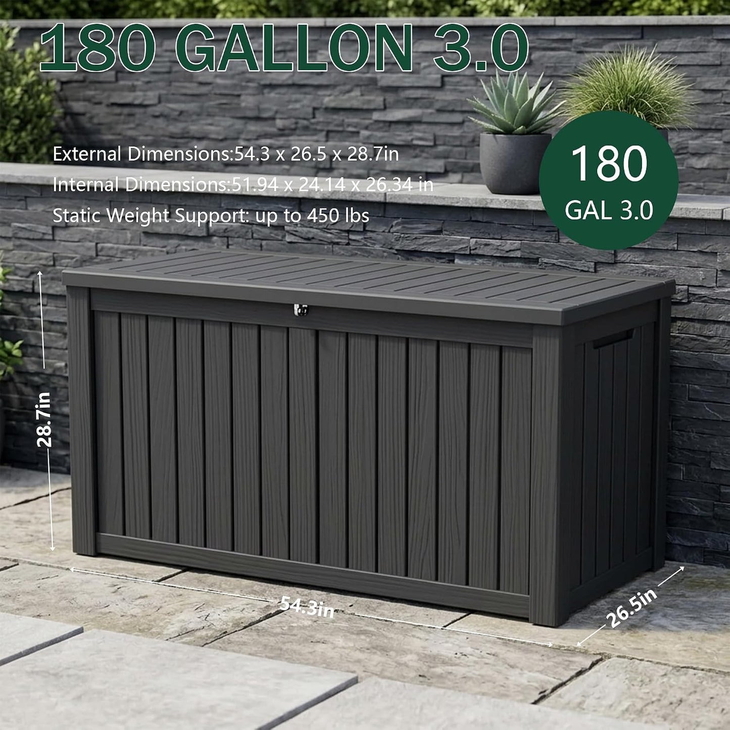 Outdoor Storage Box, 320 Gallon Waterproof Deck Box [Upgraded 3.0], Dual Gas-Spring Ultimate Resin Organizer for King Cushions, Heavy-Duty Lockable Estate Storage Bench, Backyard BBQ, Black