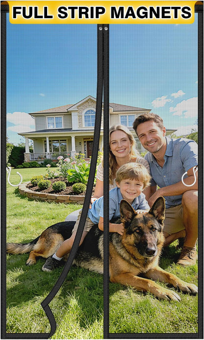 HOFUDON Upgraded Magnetic Screen Door Mesh, Full Strip Magnets, Heavy Duty Fiberglass Mesh, Door Screen Magnetic Closure for Single Door Size 32 x 80 Inch, Screen Door Size 35 x 82 Inch Black