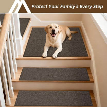 COSY HOMEER Stair Treads Non-Slip Carpet Stair Treads for Wooden Steps, Indoor Stair-Runner Rugs for Kids Elders & Pets 28"x9" (4Pc, Dark Gray)