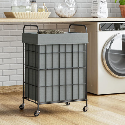 2 Section Laundry Hamper with Wheels and Brake, 100L Laundry Sorter Cart with 2 Removable Liner Bags, Metal Handle, Rolling Laundry Basket for Bedroom Laundry Room