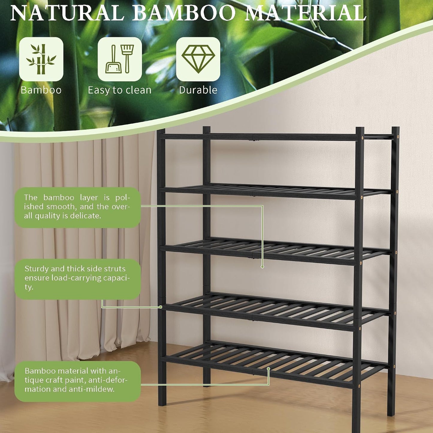ROMGUAR CRAFT 3 Tier Bamboo Shoe Rack for Closet Free Standing Wood Shoe Shelf Storage Organizer for Entryway Small Space Stackable 27"x11"x20" (Natural)