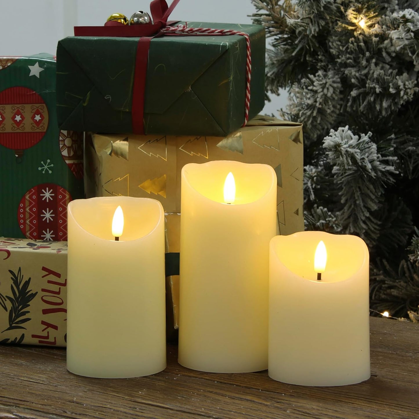 LUSHARBOR Flameless Candles with Remote, 3 Pack Battery Operated Candles Flickering Real Wax LED Fake Pillar Candles with Timer for Wedding Home Party, White