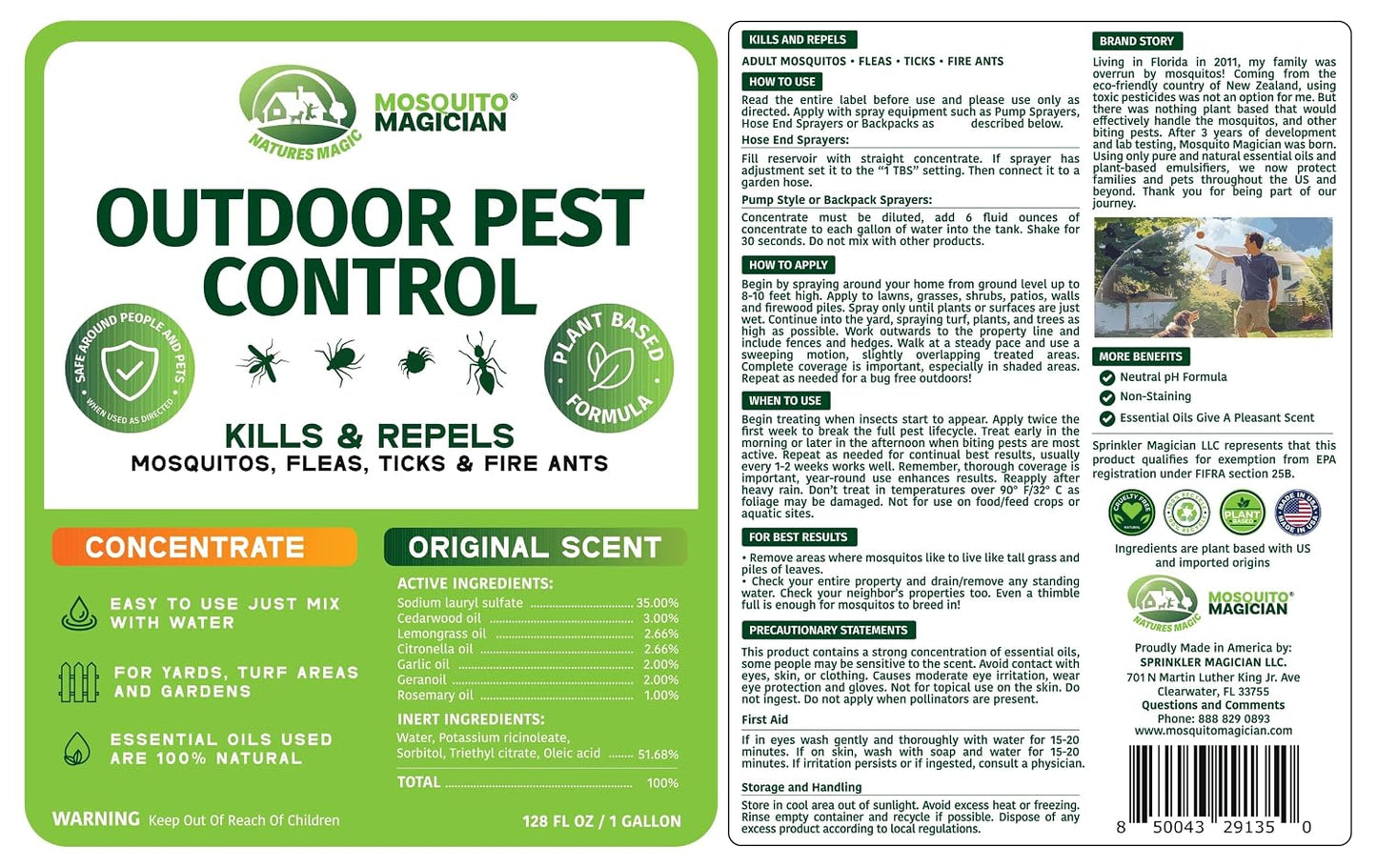 Mosquito Magician Liquid Concentrate – Kills Mosquitoes, Fleas & Fire Ants, Repels and Prevents Ticks – Essential Oil Yard Treatment Spray – Use with Sprayers, Foggers & Misting Systems – 32 oz, Mint