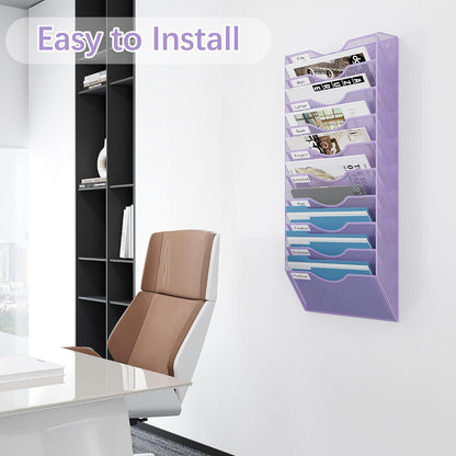 EasyPAG 5 Pocket Mesh Wall File Organizer with Key Hooks, Hanging Paper Folder Holder with Classify Label, Vertical Wall Mount Mail Organizer for Office Home Classroom, Black