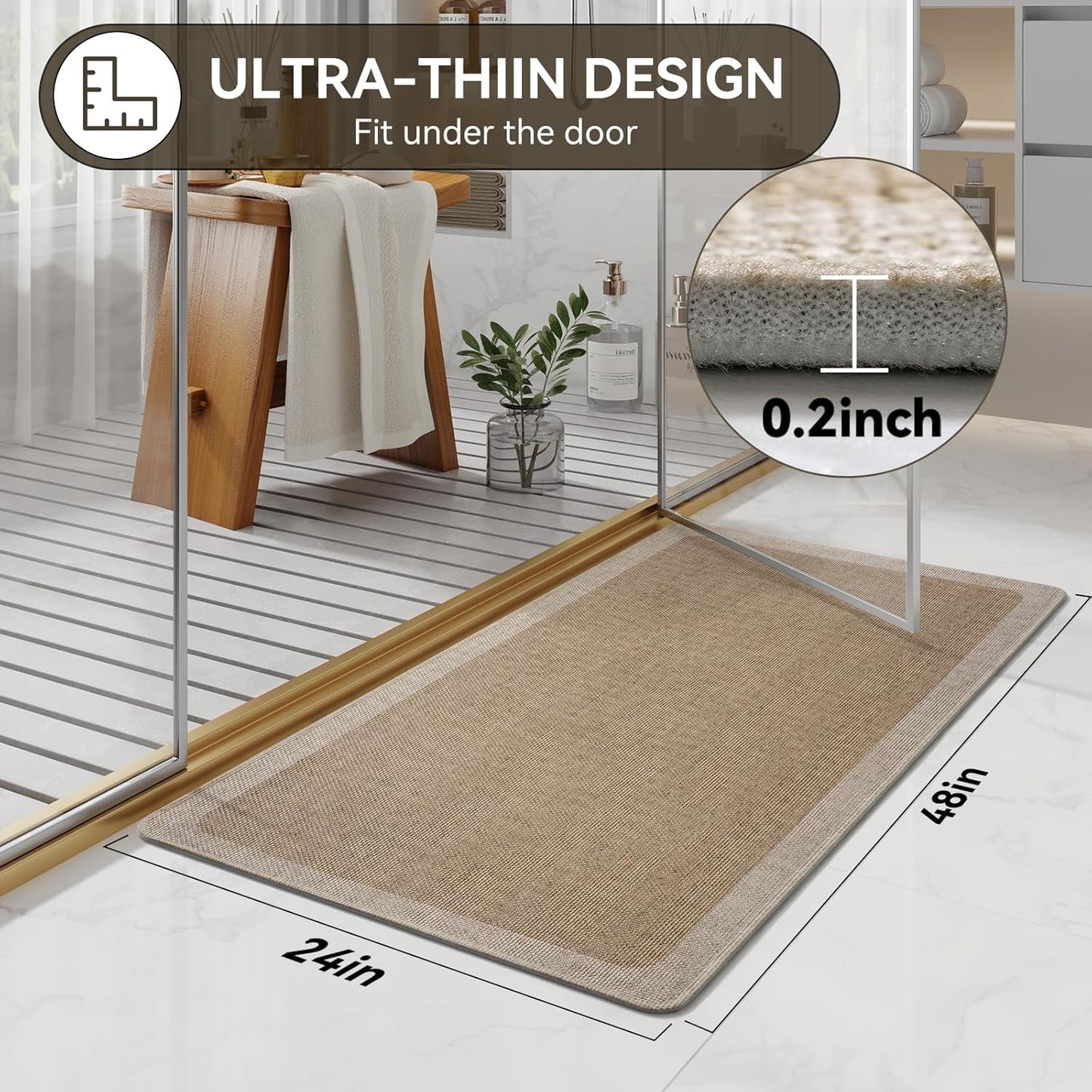 YDKGL Ultra Thin Bathroom Rugs Mat Quick Dry Absorbent Non Slip Bath Mat Bath Mats for Bathtub Mat Bathroom Carpet Fit Under Door Washable Floor Rubber Half Round Bath Rugs Grey 16x24