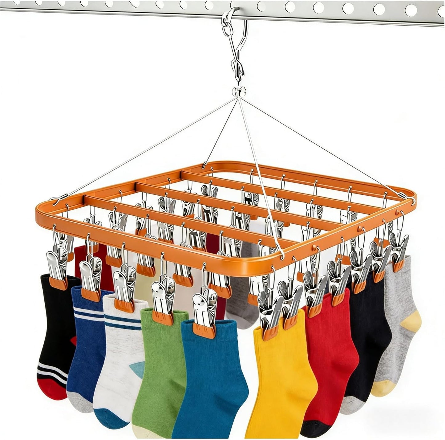 Pants Hangers Clothes Drying Racks Clip Hangers Metal with 36 Clips Windproof Underwear Hanger Foldable Laundry Clip for Jeans Yoga Leggings Trousers Socks Bras (Pink)