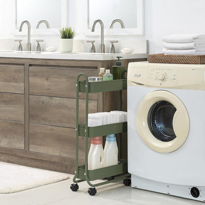 SunnyPoint Slim Rolling Storage Cart, 3 Tier Bathroom Storage Organizer Bathroom, Laundry Utility Cart (White)