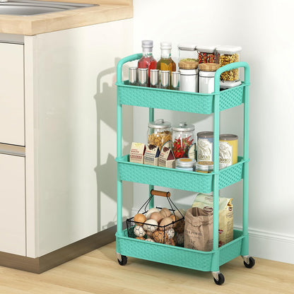 MOYIPIN 3-Tier Plastic Rolling Utility Cart with Handle,Utility Storage Cart for Office, Living Room, Kitchen,Movable Storage Organizer Shelves,White