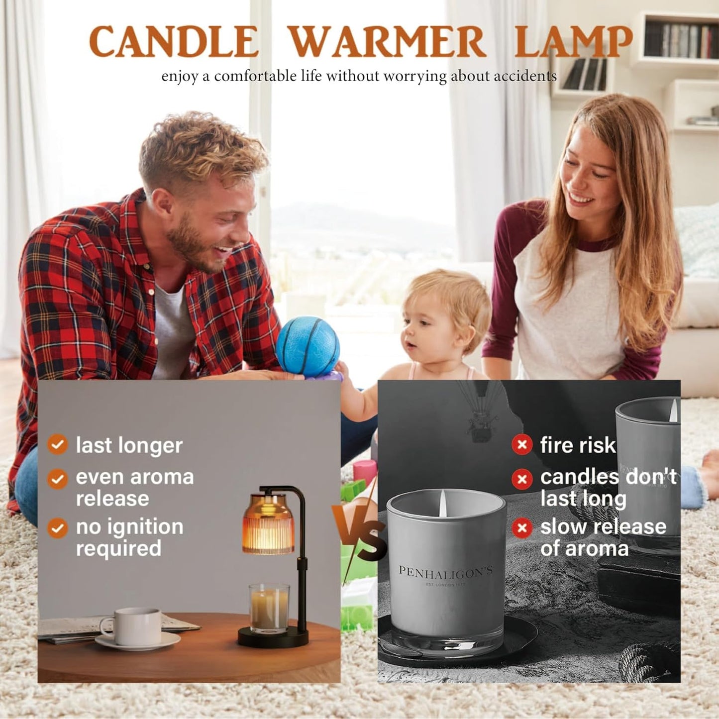 Candle Warmer Lamp with Timer Dimmer,Adjustable Height with 2 Bulbs,Birthday Gifts for Women,for Jar Candles Home Decor,Gold