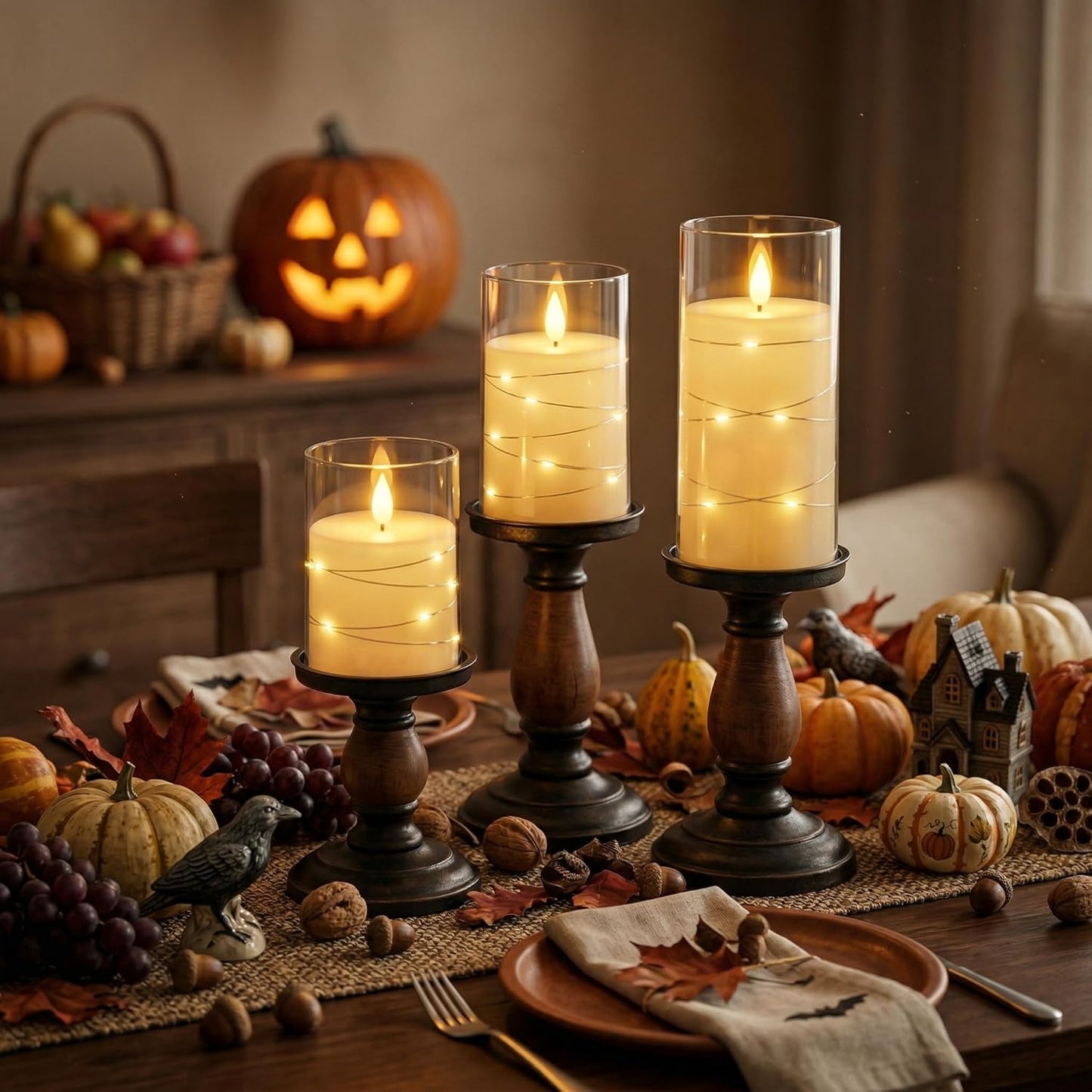 Amagic Red Flameless Candles 3 Set, Flickering Battery Operated Candles Embedded Fairy String Light, Realistic Pillar Candle with Remote Control and Timer, Acrylic, D3 x H4 5" 6"