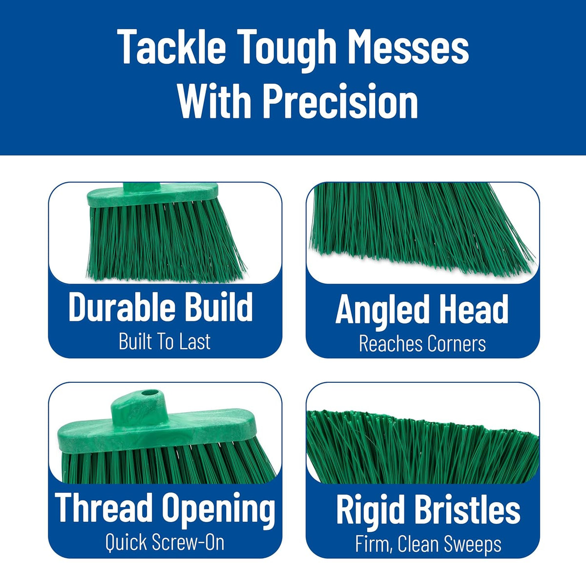 SPARTA Plastic Broom Head, Angled, Un-Flagged for Large Debris Indoor, Outdoor, Home, Restaurant, Lobby, Office, 12 Inches, Green