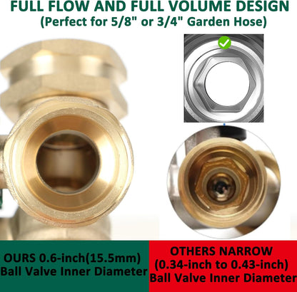 STYDDI Garden Hose Splitter Full Flow, Brass Heavy Duty Hose Splitter 2-Way High Flow, All Metal Hose Y Splitter with Shutoff, Outdoor Faucet Splitter Hose Connector, Water Hose Y Valve Tap Adapter