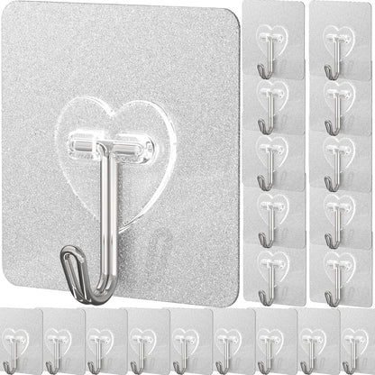 DGYB 20 Pcs Clear Adhesive Hooks for Hanging 22lb Self Adhesive Wall Hooks Heavy Duty Waterproof Transparent Sticky Hooks for Shower Home Bathroom Kitchen Office