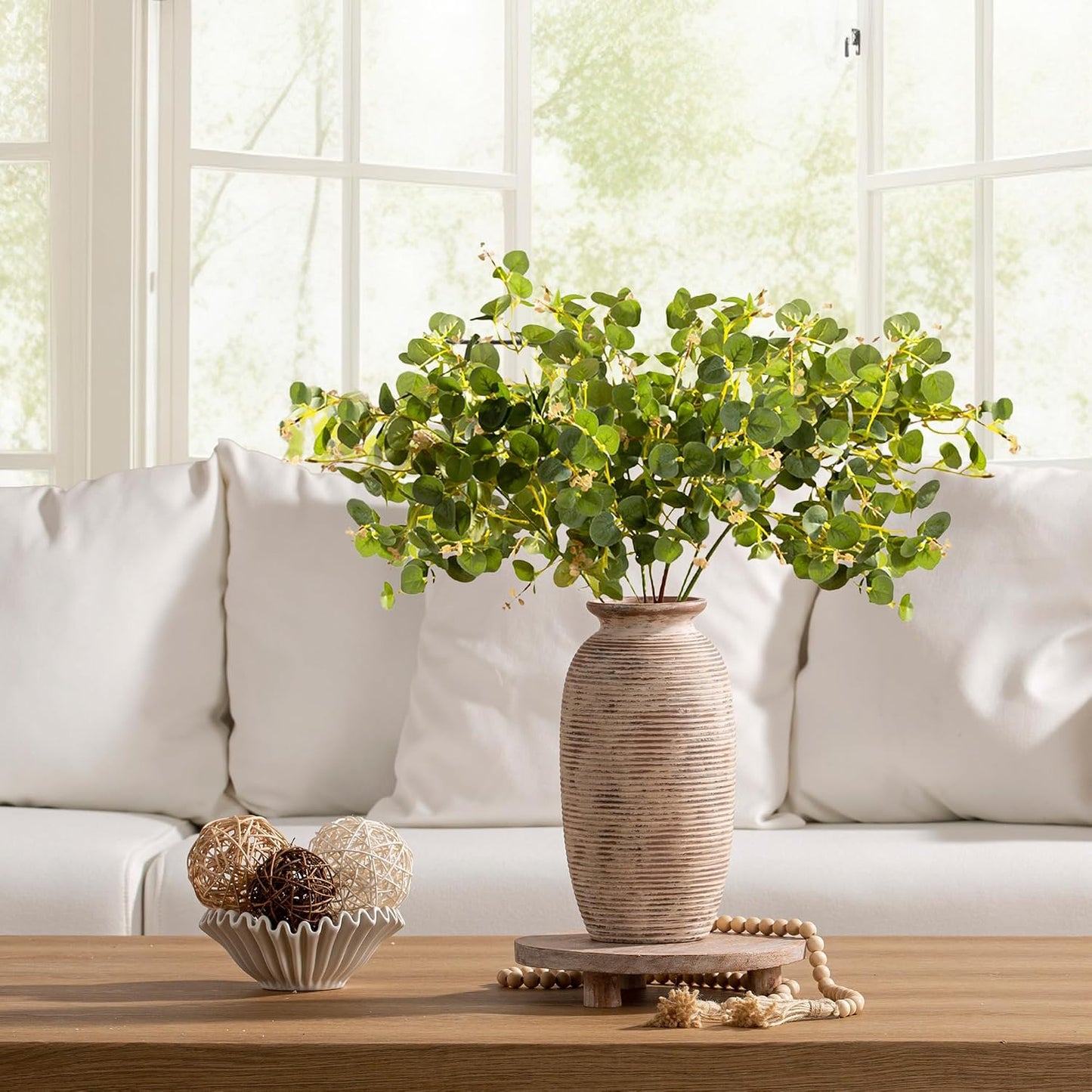 Ceramic Flower Vase, Small Rustic Farmhouse Vases Home Decor, Short Pottery Decorative Pampas Vase for Table Living Room Entryway Mantel Bookshelf Bedroom Bathroom Kitchen - 6" W