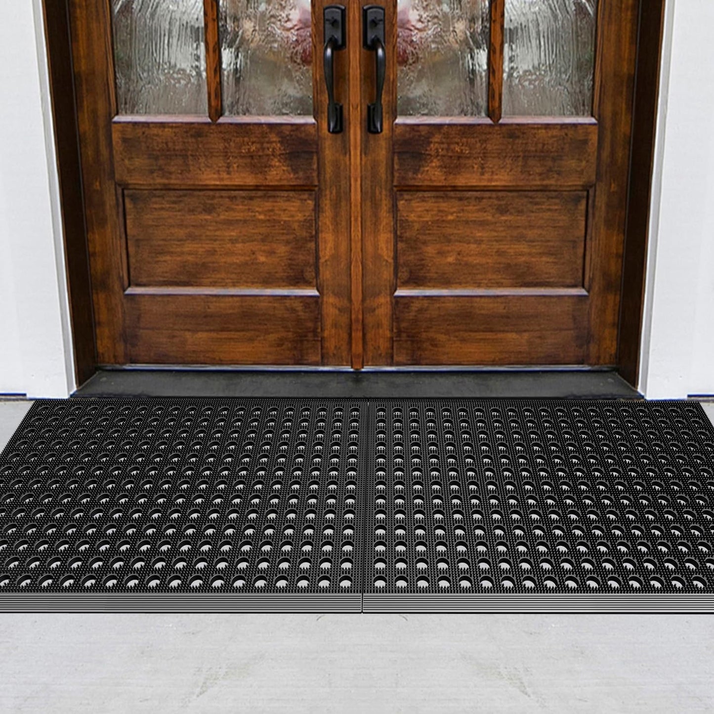 Mibao Front Door Mat Outside Entrance, Heavy Duty Welcome Rubber Doormat Waterproof, All Weather Dirt Trapper Non-Slip Drainage Doormat, Entry Mat for Garage Home Pool Commercial, 17" x 29.5", Black