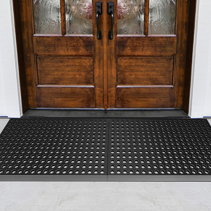 Mibao Front Door Mat Outside Entrance, Heavy Duty Welcome Rubber Doormat Waterproof, All Weather Dirt Trapper Non-Slip Drainage Doormat, Entry Mat for Garage Home Pool Commercial, 17" x 29.5", Black